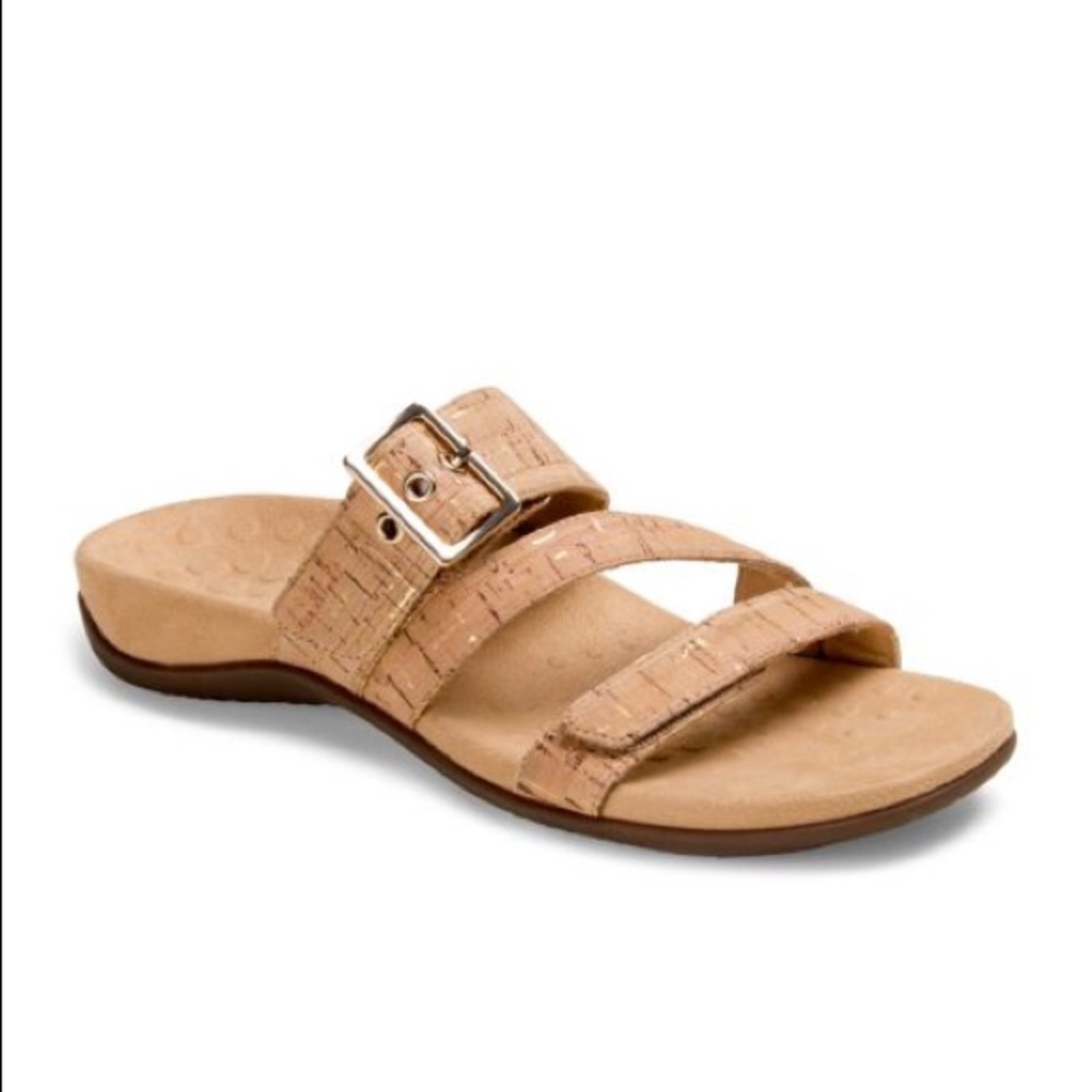 Vionic Skylar Slide Sandals Cork Gold Buckle 6
